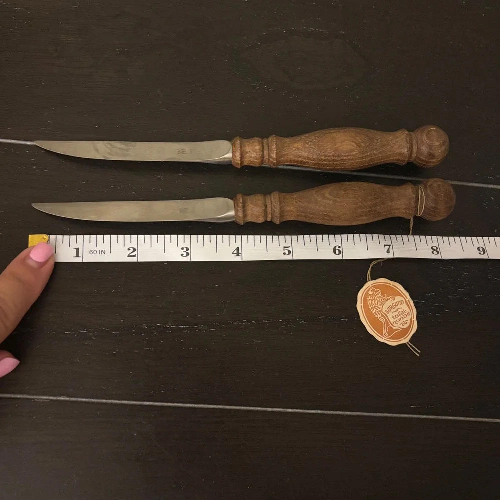 WMF Burgund Tafelrunde‎ Steak Knives | Set of 2 | Wood Handle Vintage Spain 8.5